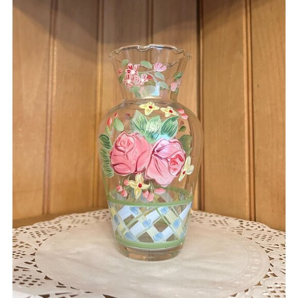 Vintage Waverly Garden Room Cottage Collection Hand Painted Glass Vase - Picture 1 of 7